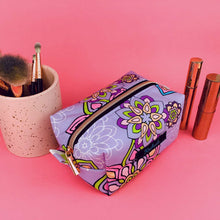 Load image into Gallery viewer, Mandala Magnifica Mauve Medium Box Makeup Bag.  Exclusive Design. - Kashzale Cosmetic Bags