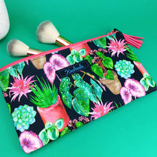 Load image into Gallery viewer, Plant Lady Black Zipper Pouch, Travel Pouch. Rachael King Design. - Kashzale Cosmetic Bags