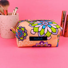 Load image into Gallery viewer, Mandala Magnifica Peach Medium Box Makeup Bag.  Exclusive Design. - Kashzale Cosmetic Bags