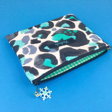 Load image into Gallery viewer, Snow Leopard Clutch, Small makeup bag. Kasey Rainbow Design. - Kashzale Cosmetic Bags