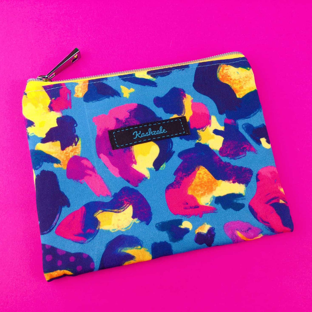 Electric Leopard Small Clutch, Small makeup bag. Kasey Rainbow Design.