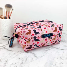 Load image into Gallery viewer, Dachshund Large Box Cosmetic Bag. Pink
