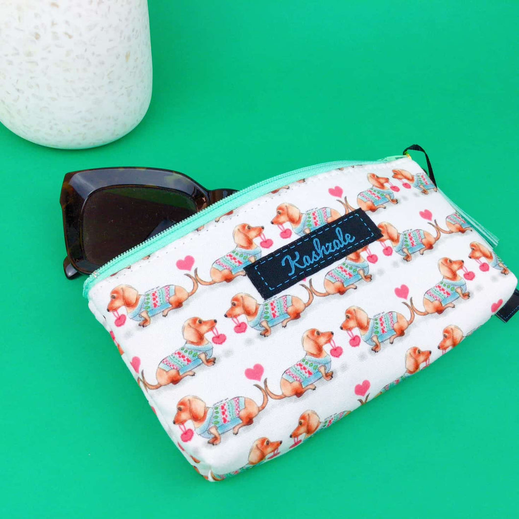 Dachshund Sunglasses bag, glasses case. White