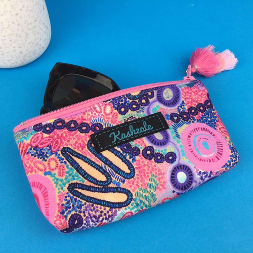 Coral Dreaming Sunglasses bag, glasses case. Mahalia Mabo design. - Kashzale Cosmetic Bags