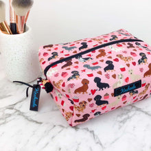 Load image into Gallery viewer, Dachshund Large Box Cosmetic Bag. Pink
