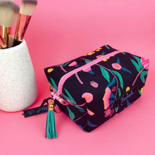 Load image into Gallery viewer, Protea Medium Box Makeup Bag.  Black and Pink
