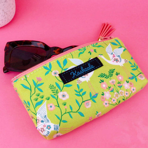 Lime Cranes Sunglasses bag, glasses case. Green Glasses Case - Kashzale Cosmetic Bags