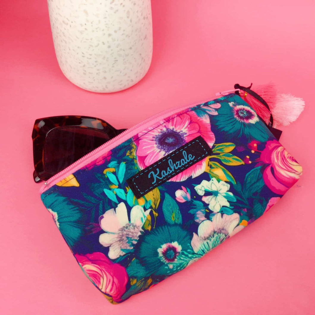 Navy and Pink Floral Sunglasses bag, glasses case.