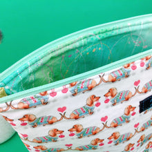 Load image into Gallery viewer, Dachshund Large Makeup Bag. White
