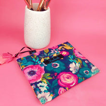 Load image into Gallery viewer, Navy and Pink Floral Small Clutch, Small makeup bag.
