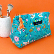 Load image into Gallery viewer, Aqua Cranes Medium Makeup Bag. Aqua Makeup Bag.
