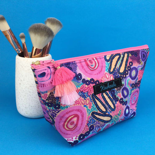 Coral Dreaming Medium Cosmetic Bag. Mahalia Mabo Design. - Kashzale Cosmetic Bags