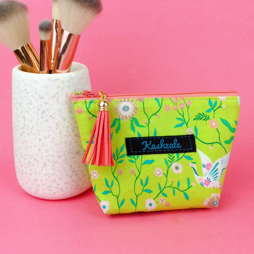 Lime Cranes Small Makeup Bag. Lime Green Small Makeup Bag - Kashzale Cosmetic Bags