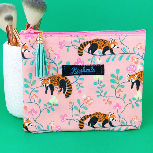 Red Panda Small Clutch, Small makeup bag. Coral Makeup Bag. - Kashzale Cosmetic Bags