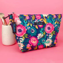 Load image into Gallery viewer, Navy and Pink Floral Large Makeup Bag.
