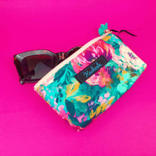 Load image into Gallery viewer, Teal and Pink Floral Sunglasses bag, glasses case.
