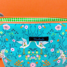 Load image into Gallery viewer, Aqua Cranes Large Makeup Bag. Aqua Makeup Bag
