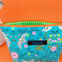 Load image into Gallery viewer, Aqua Cranes Medium Cosmetic Bag. Aqua Cosmetic Bags
