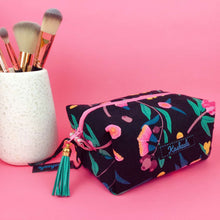 Load image into Gallery viewer, Protea Medium Box Makeup Bag.  Black and Pink
