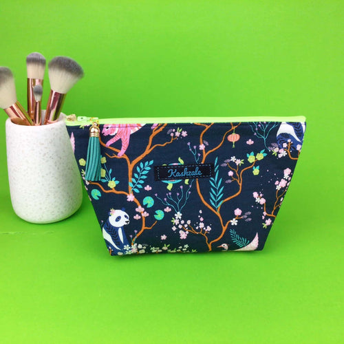 Navy Pandas and Tigers Medium Cosmetic Bag. Navy Cosmetic Bags - Kashzale Cosmetic Bags