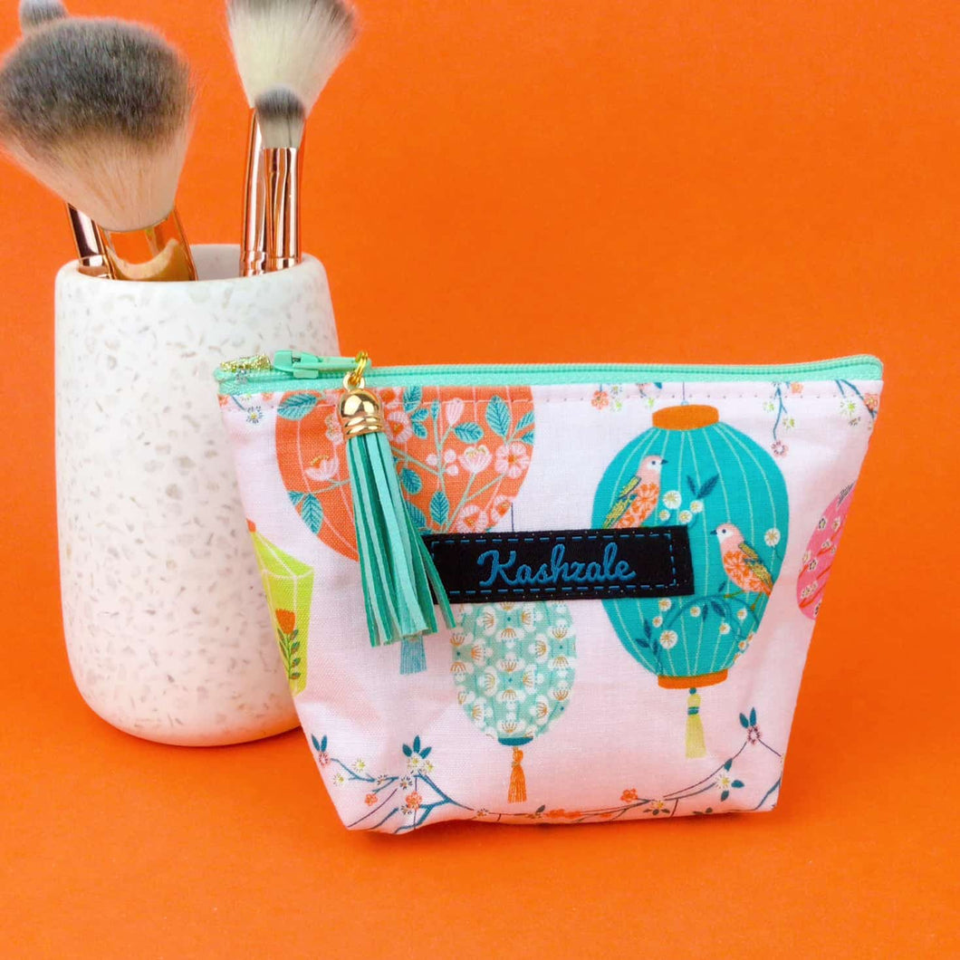 Lanterns Small Makeup Bag.  Pale Pink Small Makeup Bag - Kashzale Cosmetic Bags