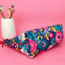 Load image into Gallery viewer, Navy and Pink Floral Large Makeup Bag.
