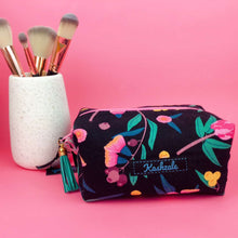 Load image into Gallery viewer, Protea Medium Box Makeup Bag.  Black and Pink
