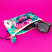 Load image into Gallery viewer, Teal and Pink Floral Sunglasses bag, glasses case.
