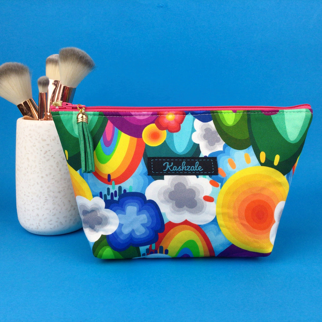 Rainbow Land Medium Cosmetic Bag. Kasey Rainbow Design. - Kashzale Cosmetic Bags