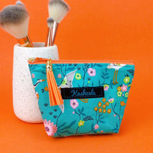 Load image into Gallery viewer, Aqua Cranes Small Makeup Bag.  Aqua Small Makeup Bag
