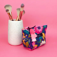 Load image into Gallery viewer, Navy and Pink Floral Small Makeup Bag.
