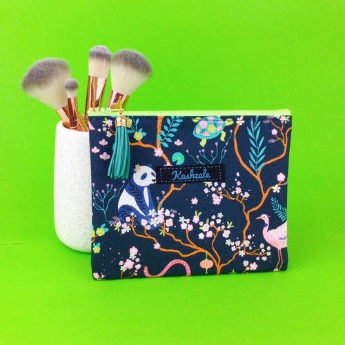 Navy Pandas and Tigers Small Clutch, Small makeup bag. Navy Makeup Bag - Kashzale Cosmetic Bags