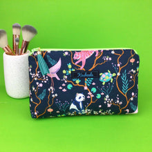 Load image into Gallery viewer, Navy Pandas and Tigers Medium Makeup Bag. Navy Makeup Bag. - Kashzale Cosmetic Bags
