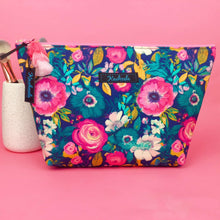 Load image into Gallery viewer, Navy and Pink Floral Large Makeup Bag.
