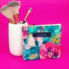 Load image into Gallery viewer, Teal and Pink Floral Coin Purse.
