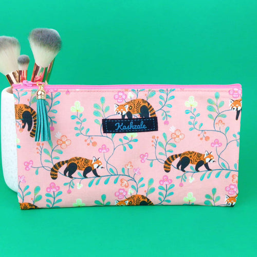 Red Panda Zipper Pouch, Travel Pouch.  Coral Travel Pouch - Kashzale Cosmetic Bags