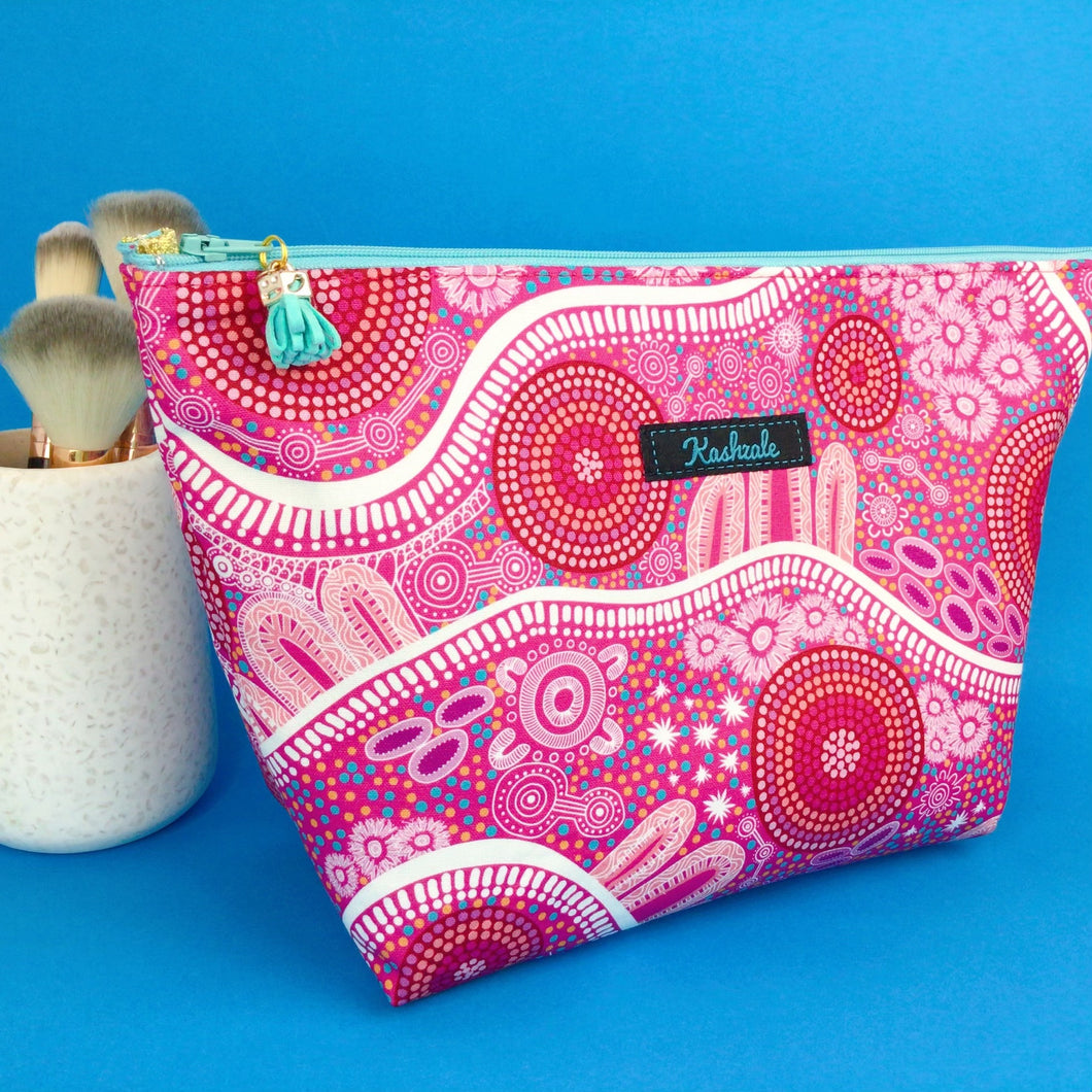 Women's Journey Large Makeup Bag. By Aboriginal Artist Debbie Scott