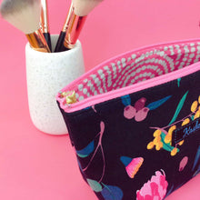 Load image into Gallery viewer, Protea Medium Cosmetic Bag. Black and Pink
