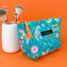 Load image into Gallery viewer, Aqua Cranes Medium Cosmetic Bag. Aqua Cosmetic Bags - Kashzale Cosmetic Bags
