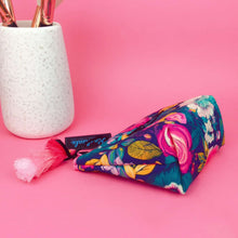 Load image into Gallery viewer, Navy and Pink Floral Small Makeup Bag.
