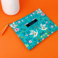 Load image into Gallery viewer, Aqua Cranes Small Clutch, Small makeup bag. Aqua Makeup Bag
