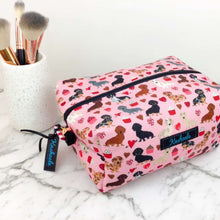 Load image into Gallery viewer, Dachshund Large Box Cosmetic Bag. Pink
