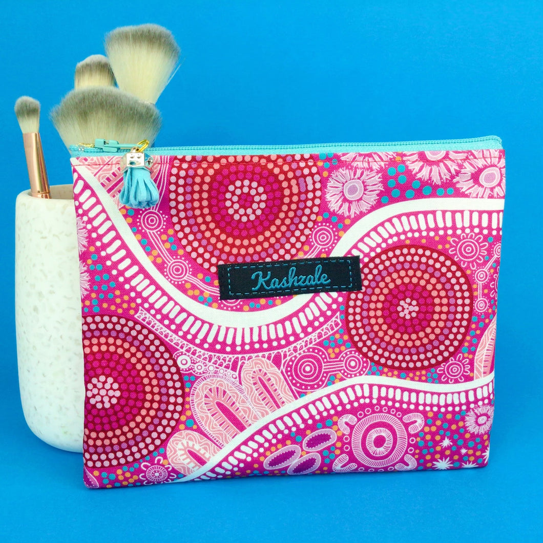 Women's Journey Small Clutch, Small makeup bag. By Aboriginal Artist Debbie Scott