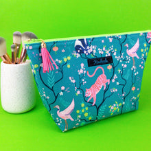 Load image into Gallery viewer, Teal Pandas and Tigers Large Makeup Bag. - Kashzale Cosmetic Bags
