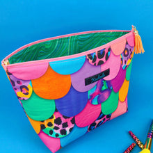 Load image into Gallery viewer, Mermaid Scales Large Makeup Bag. Inky Soda Design.
