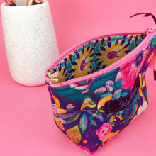 Load image into Gallery viewer, Navy and Pink Floral Small Makeup Bag.
