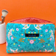 Load image into Gallery viewer, Aqua Cranes Medium Makeup Bag. Aqua Makeup Bag.
