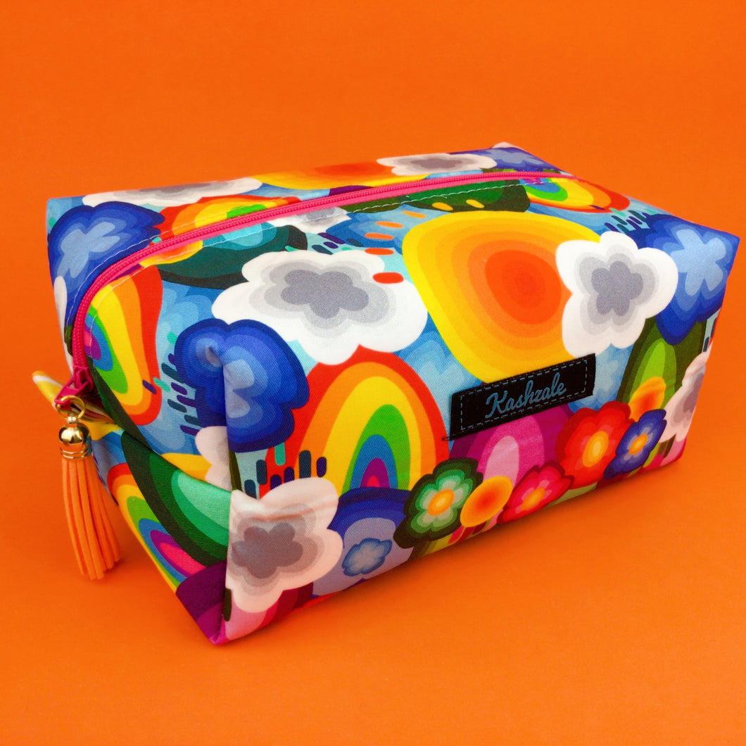 Rainbow Land Large Box Cosmetic Bag. Kasey Rainbow Design. - Kashzale Cosmetic Bags