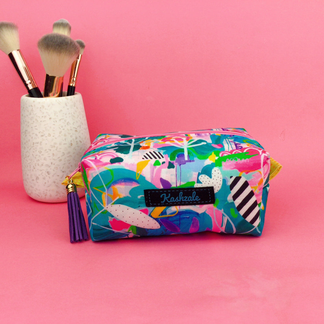 Mighty Jungle Medium Box Makeup Bag. Deb McNaughton Design - Kashzale Cosmetic Bags