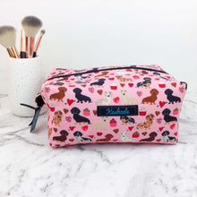 Load image into Gallery viewer, Dachshund Large Box Cosmetic Bag. Pink
